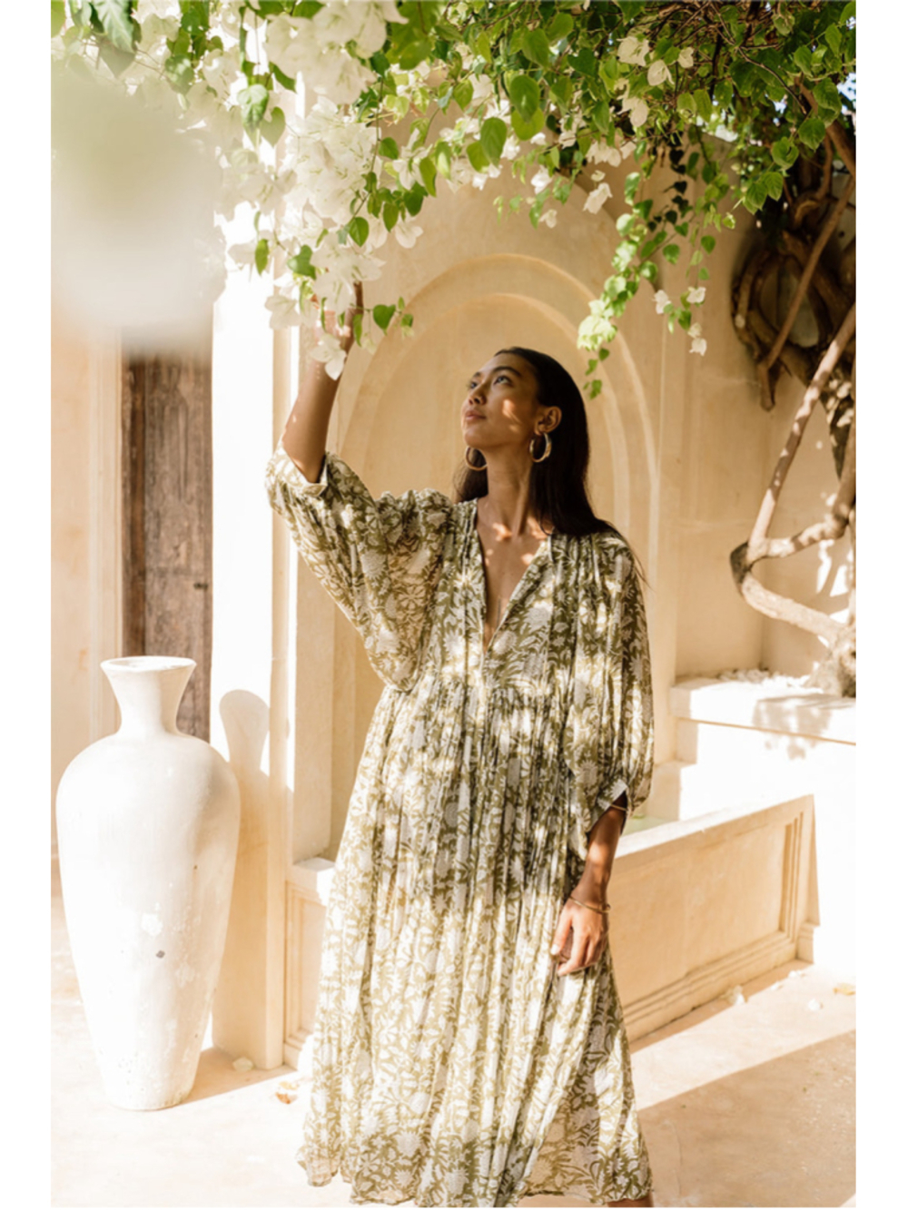 Daughters of India Kyra Maxi Floral Dress in Olive Size 3XL Bohemian Peasant
